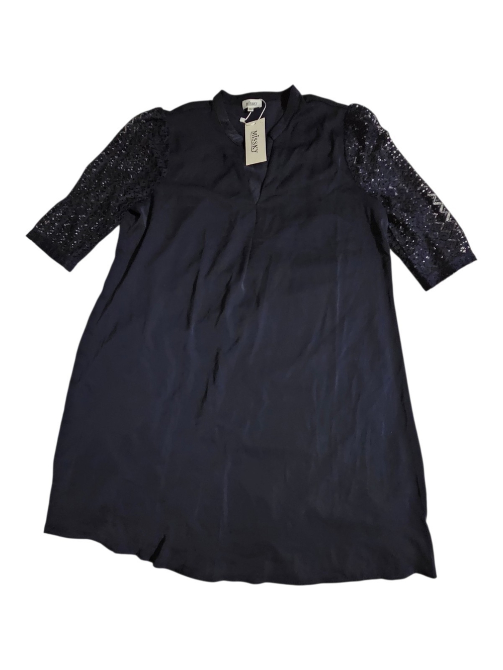 Missky Navy Lace Sleeve Midi Dress